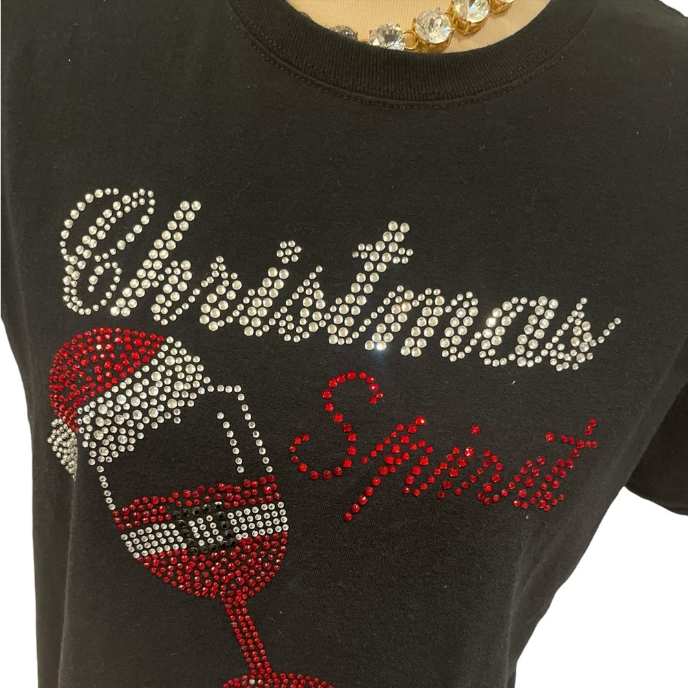 'Christmas Spirit 'Tee Shirt Size Large Bling 100% Cotton **READ - Picture 2 of 10